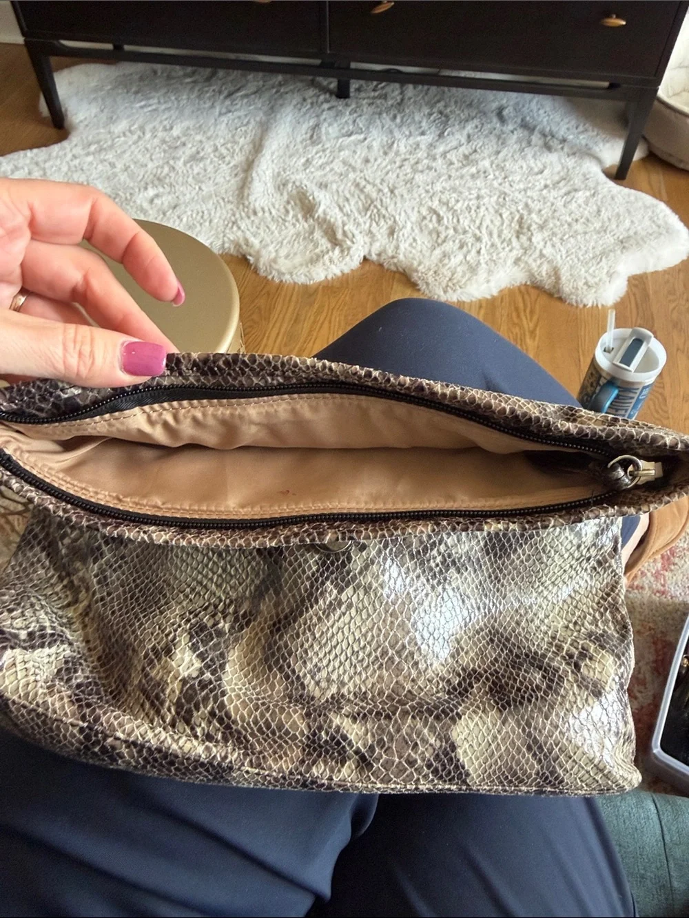 Nine West Snakeskin Print Clutch in Gray and Cream